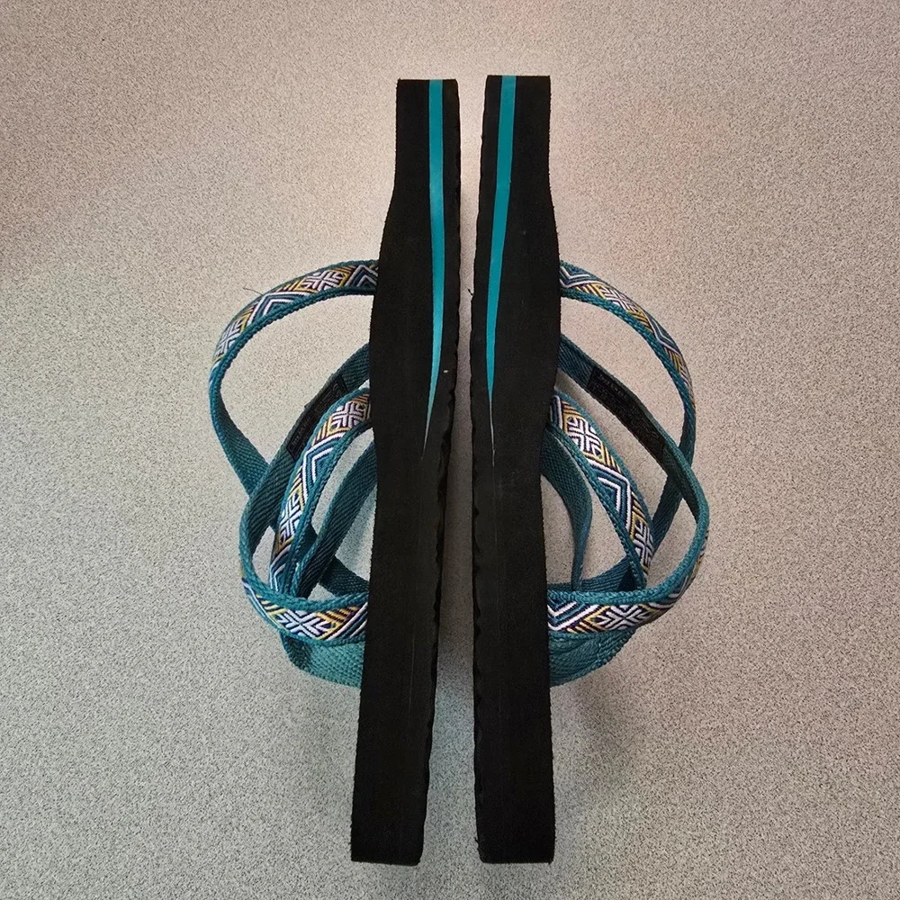 Teva Olowahu Sandals Womens Size 8 Black Teal Geometric Strappy Flip Flops Mush